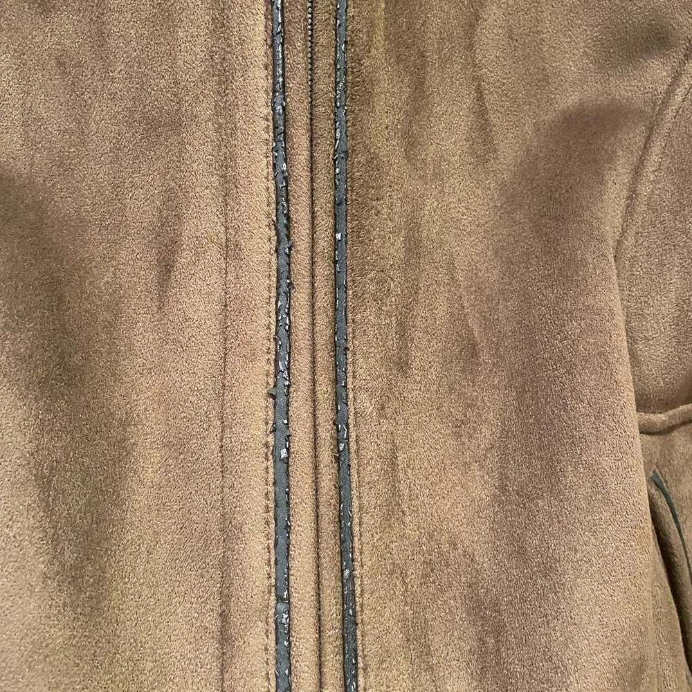 Vintage Esprit Penny Lane Coat Brown Faux Suede Hooded Small - Image 7