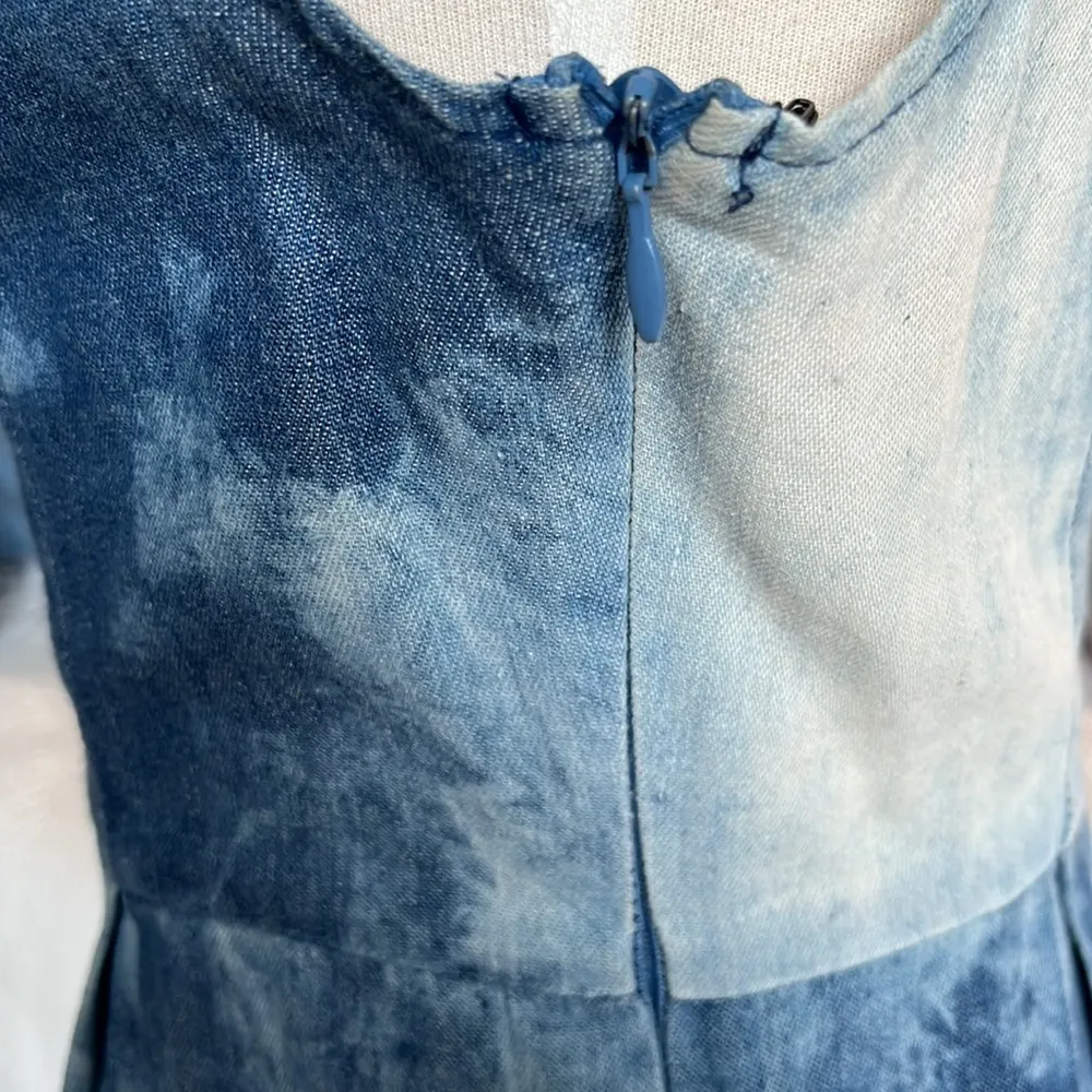 Ya Los Angeles Blue Tie Dye Denim Look Collared Dress Womens Small Summer - Image 12