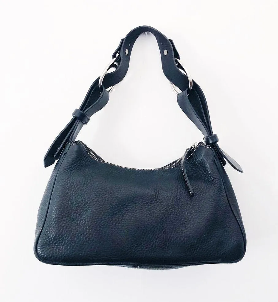 Dooney & Bourke • vintage black leather purse bag pebbled shoulder hobo - Image 6