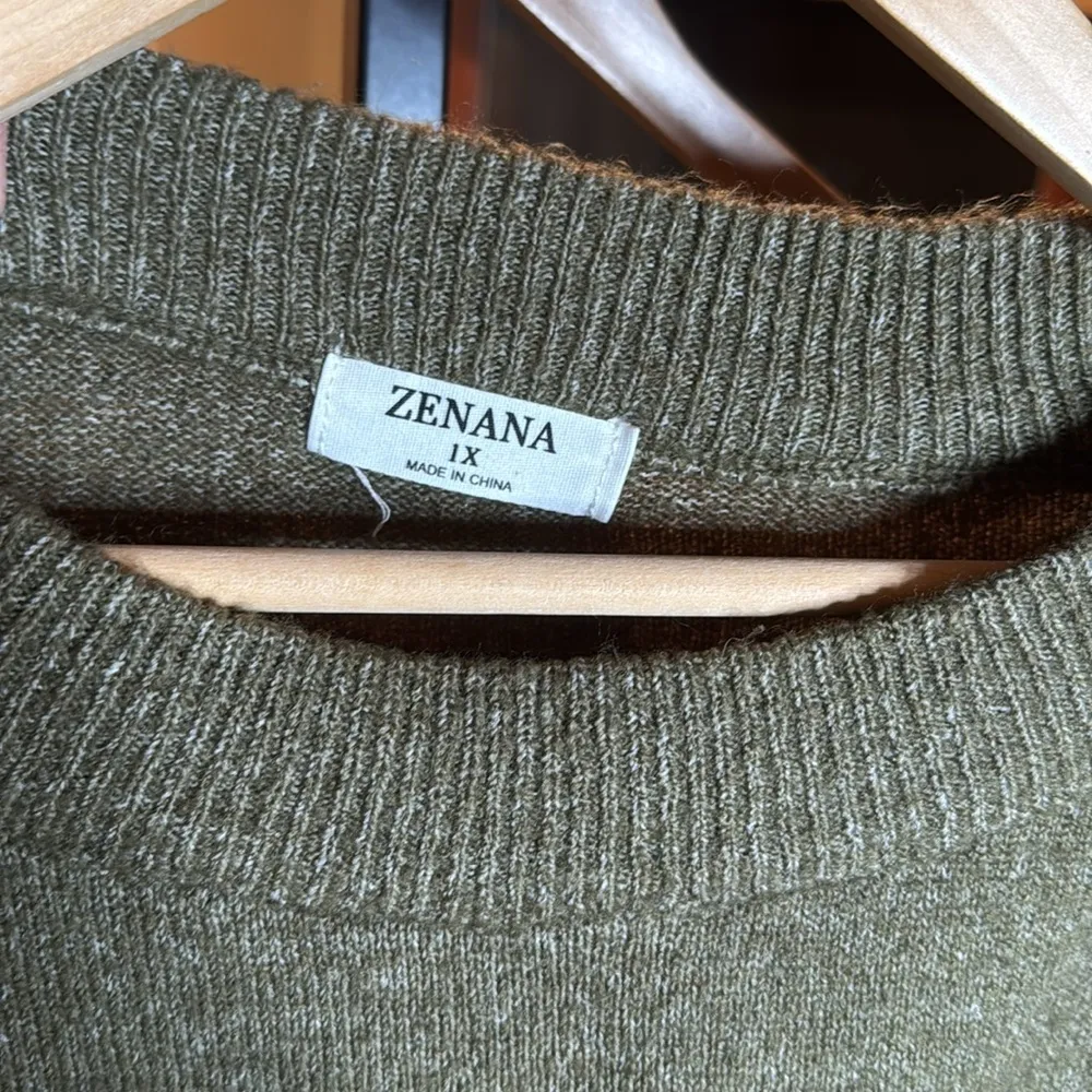 ZENANA HIGH-LOW HEM DROP SHOULDER SWEATER OLIVE GREEN SIZE 1X OVERSIZED - Image 3