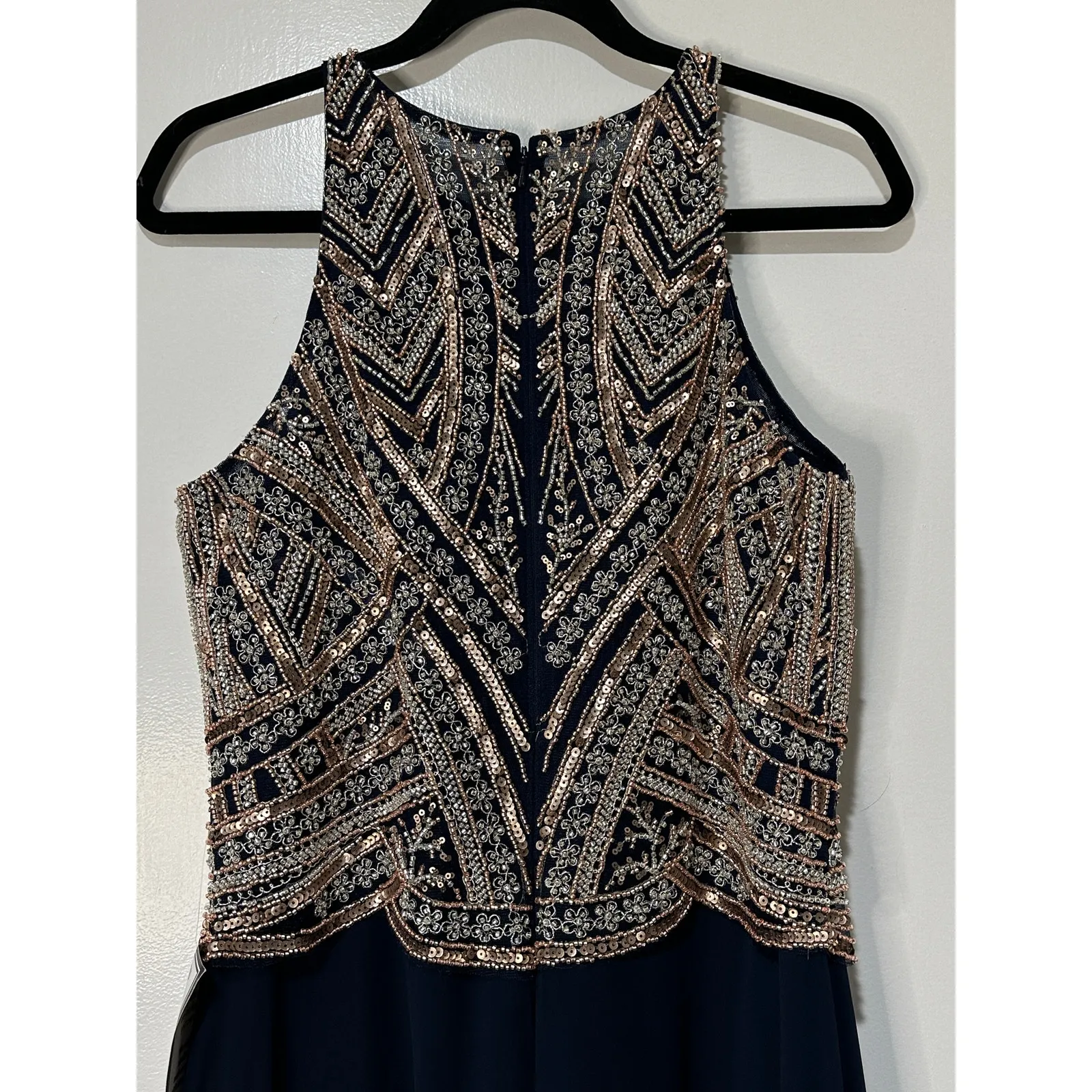 Betsy & Adam Women's Beaded Navy Gold Gown Size 10 Petite NWT Elegant Formal - Image 12