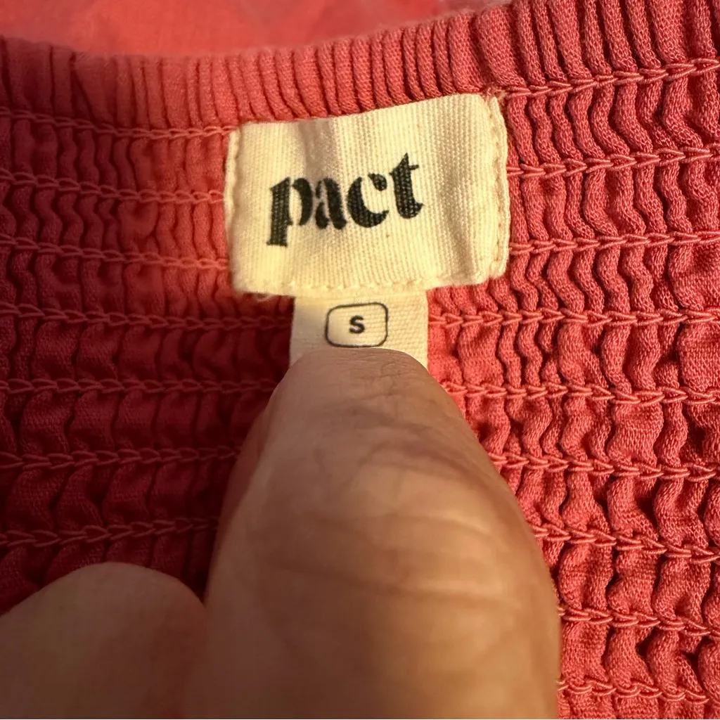 Pact Canopy Picnic dress womens size Small linen blend belted pockets smocked Pink - Image 7