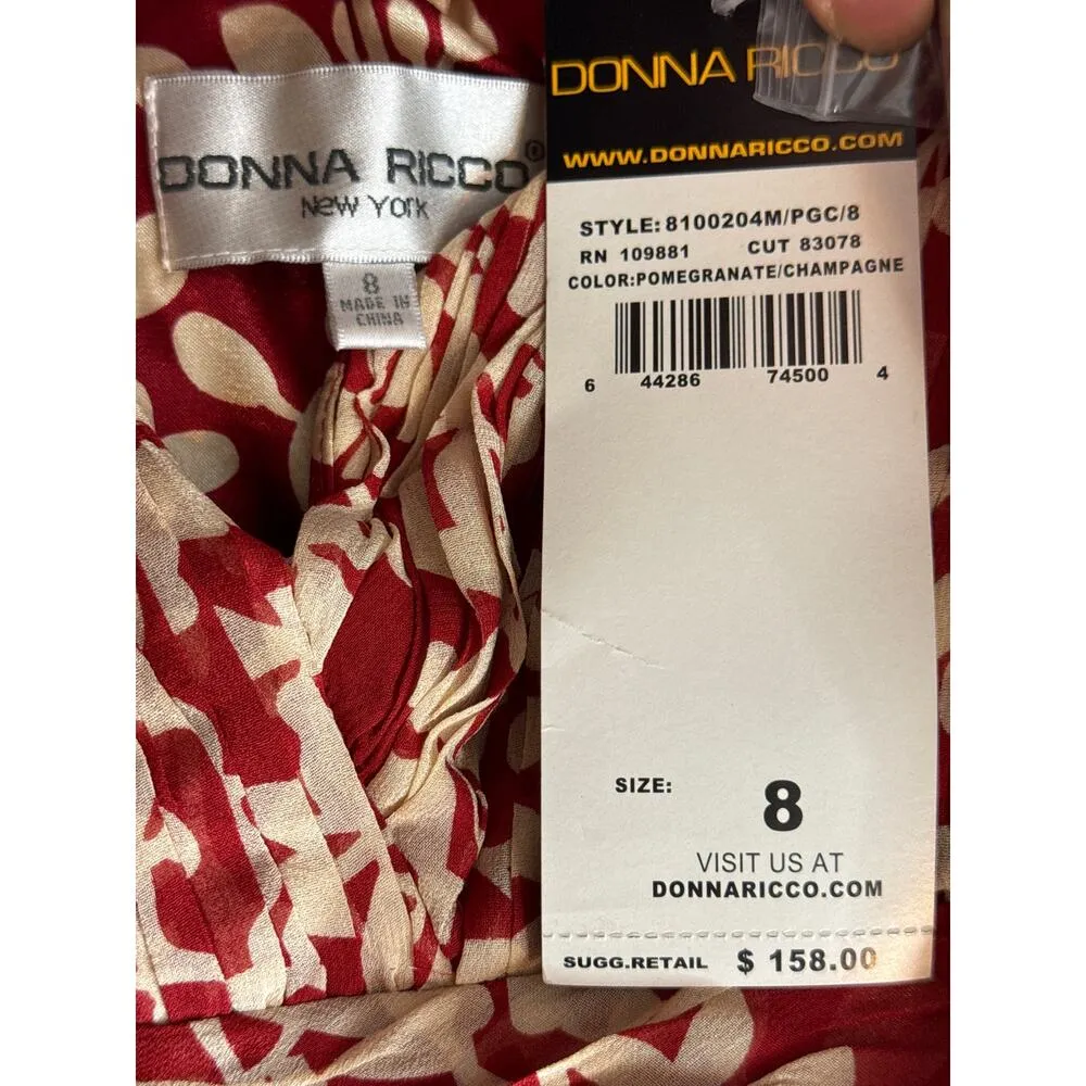 Donna Ricco Pomegranate Floral Silk Sweetheart Neck Empire Waist Dress Women's 8 - Image 14