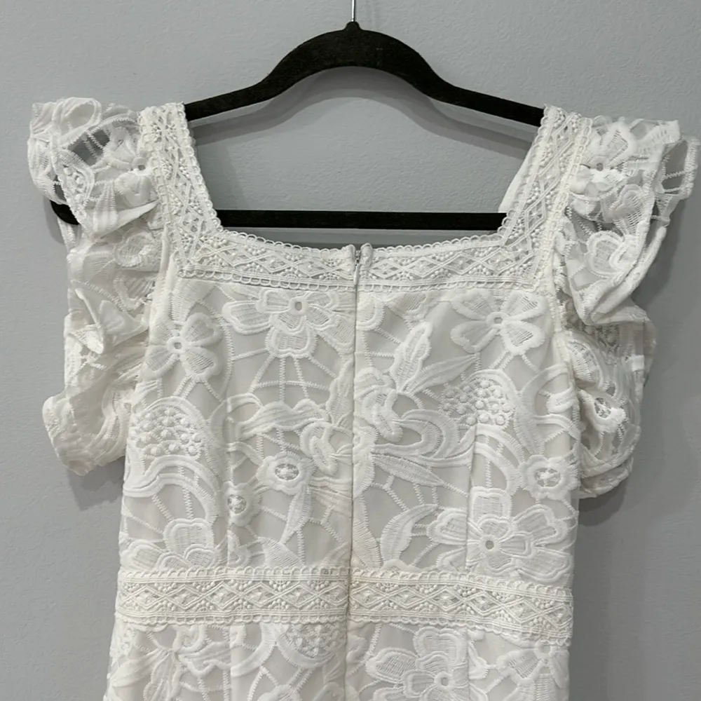 NWT  White Ruffle/Short Sleeve Scoop Neck Midi Lace Drop Waist Dress Sz Small - Image 6