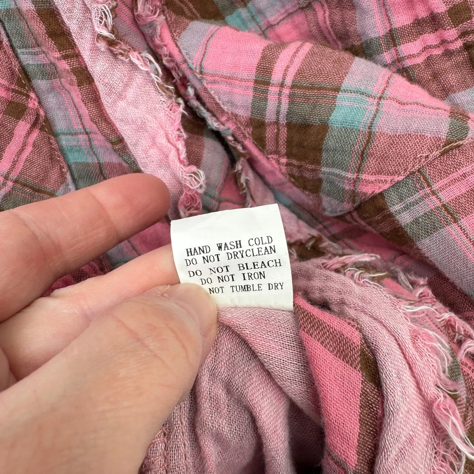 Davi & Dani Plaid Distressed Button Front Flannel Shirt Womens Small Pink Brown - Image 8