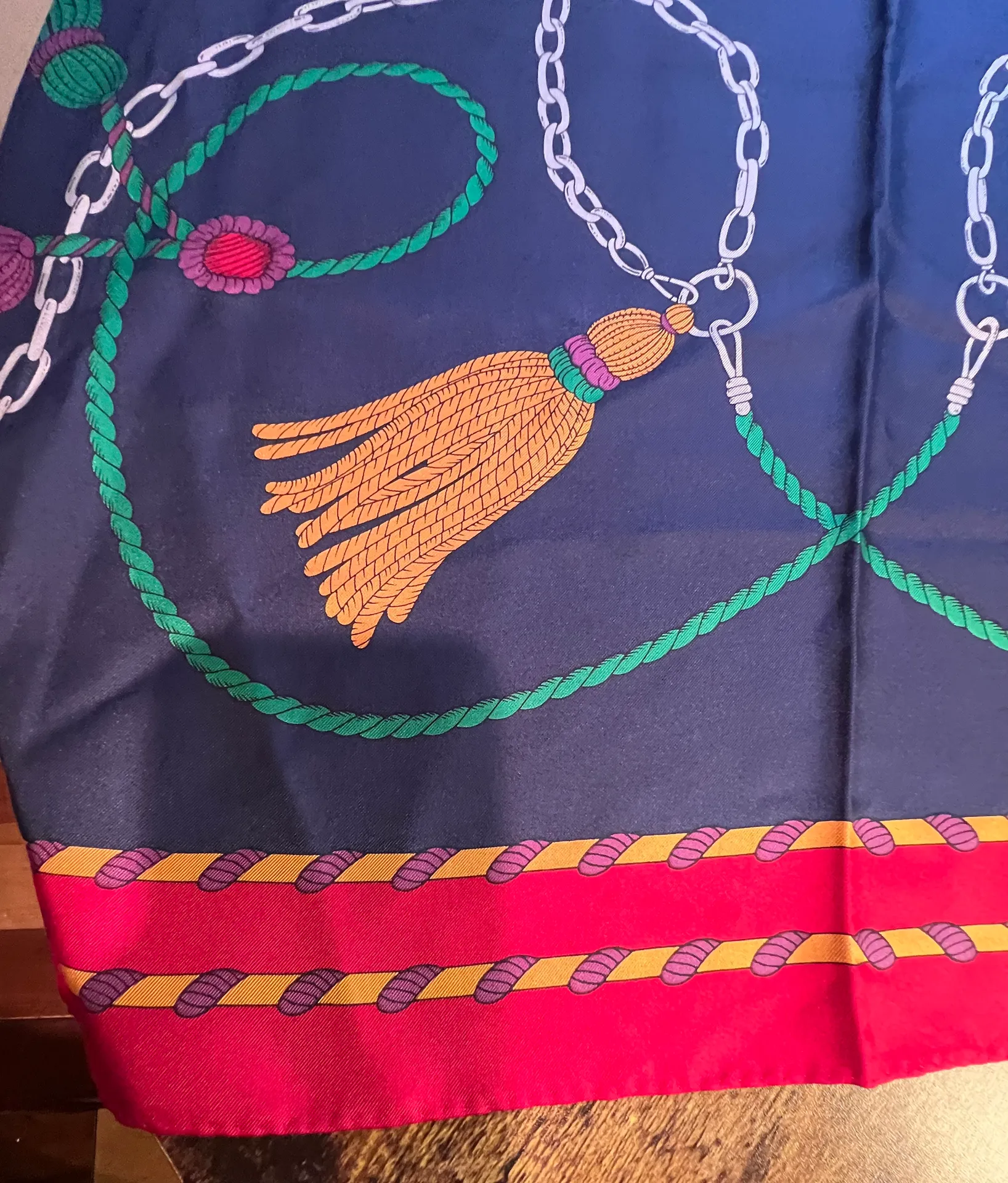 VINTAGE: Ginnie Johansen | ladies tassels & chains silk scarf. Multiple - Image 10