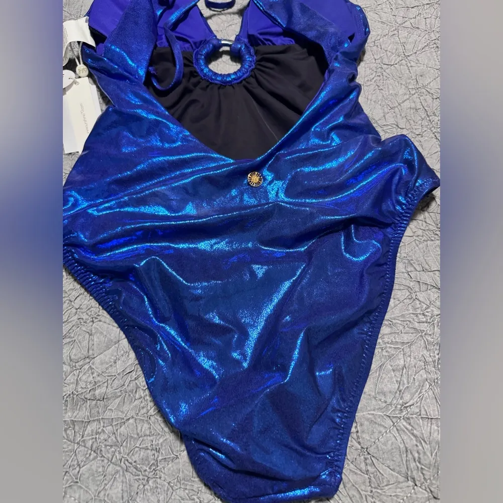 Sunshine 79 Women's Plunge Mio One Piece Swimsuit Shimmering Royal Blue July 4th Size 10 - Image 7