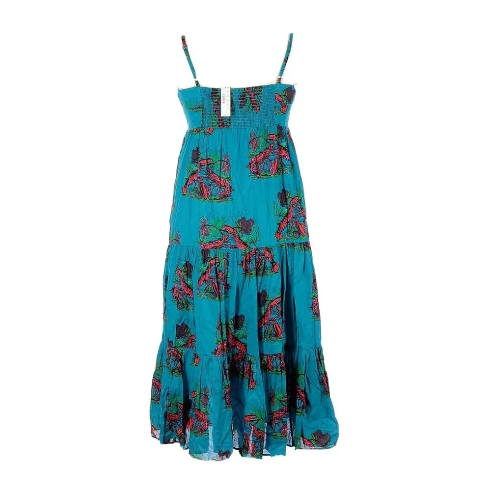 NWT J.Crew Tiered Maxi in Ultramarine Red Lobster Print Cotton Sun Dress 14 - Image 2