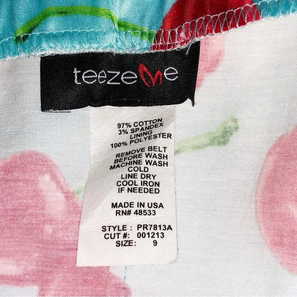 Teeze Me Blue and Red Cherry Strapless Dress Size 9 - Image 2