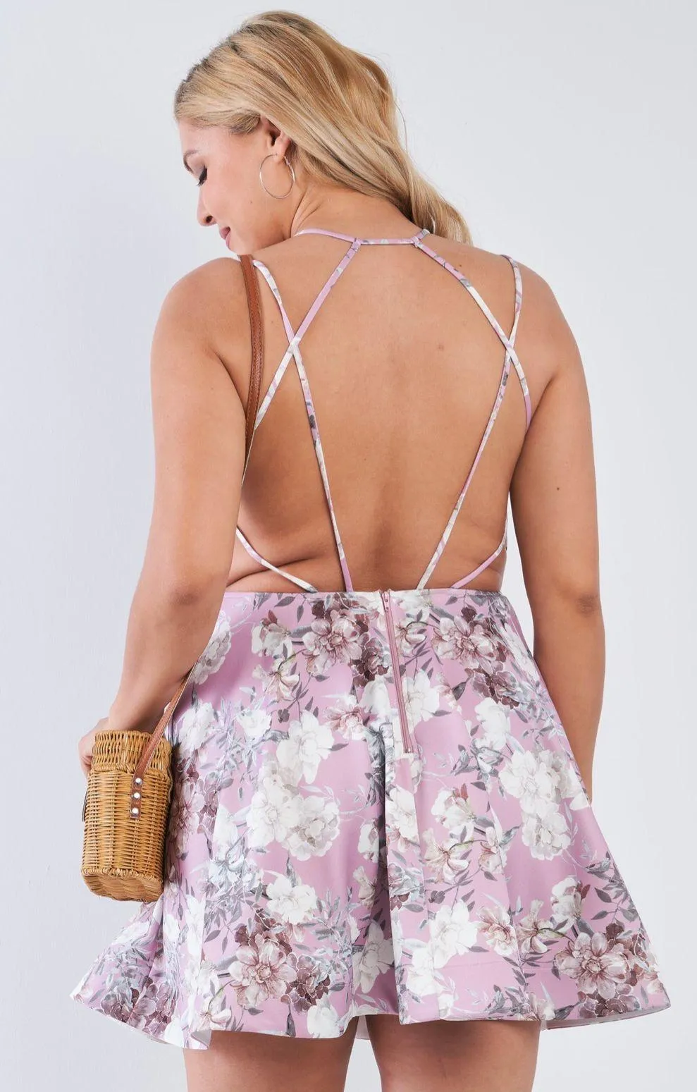 Plus Mauve Floral Open Back Fit & Flare Dress 1XL - Image 3