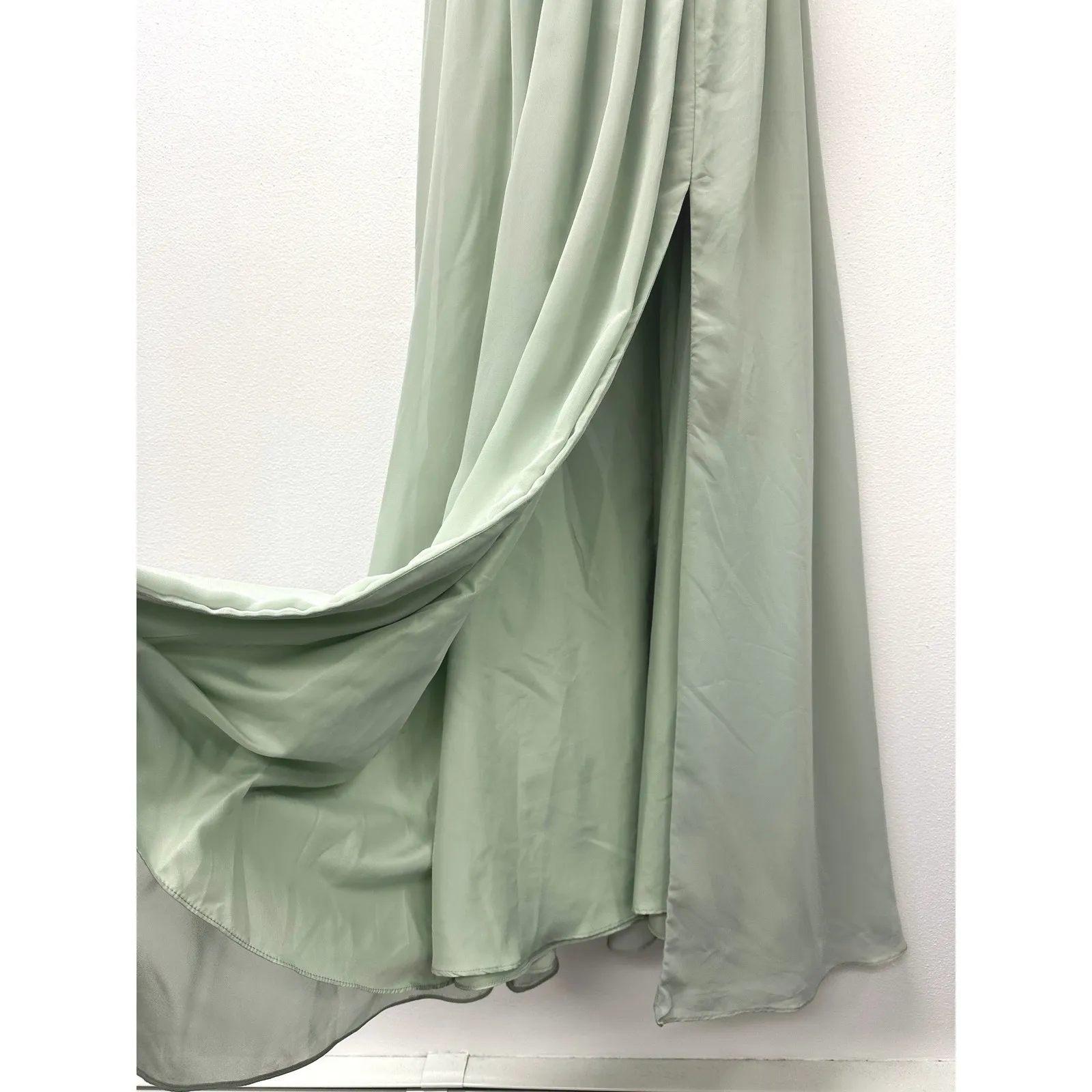 Azazie Alia A-Line Pleated Chiffon Dress in Dusty Sage Size A8 - Image 4