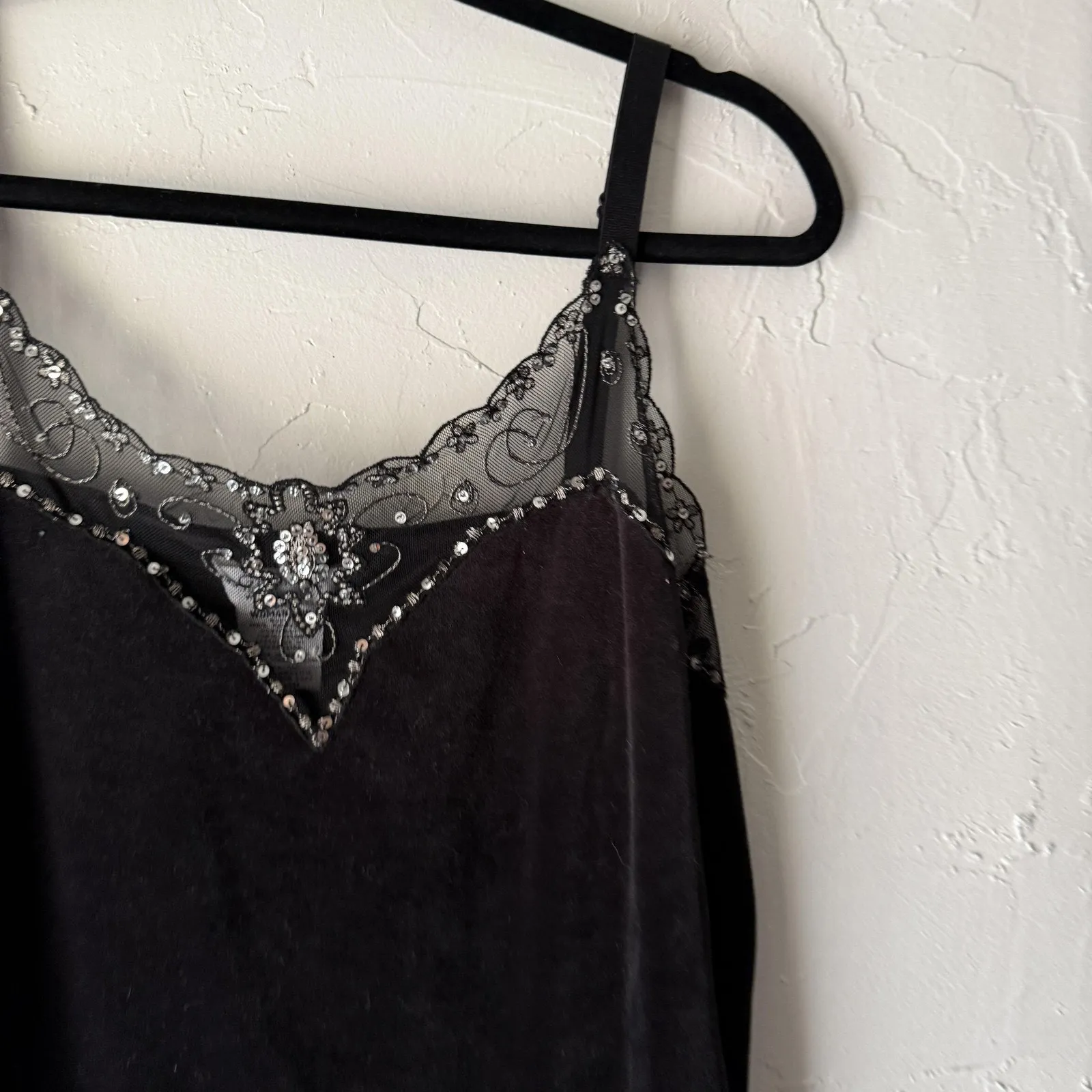 George Tank Top Vintage 90s‎ Set Womens 16W Velvet Mesh Beaded Plus Whimsigoth Black - Image 3