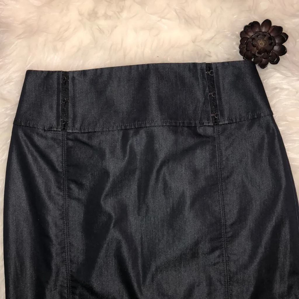 Express shiny navy blue hook‎ & eye pencil skirt - Image 2