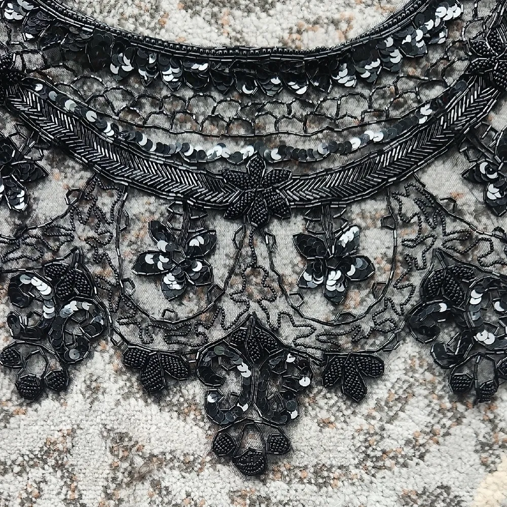 Vintage Nylon Beaded Shoulder Shawl Black - Image 3