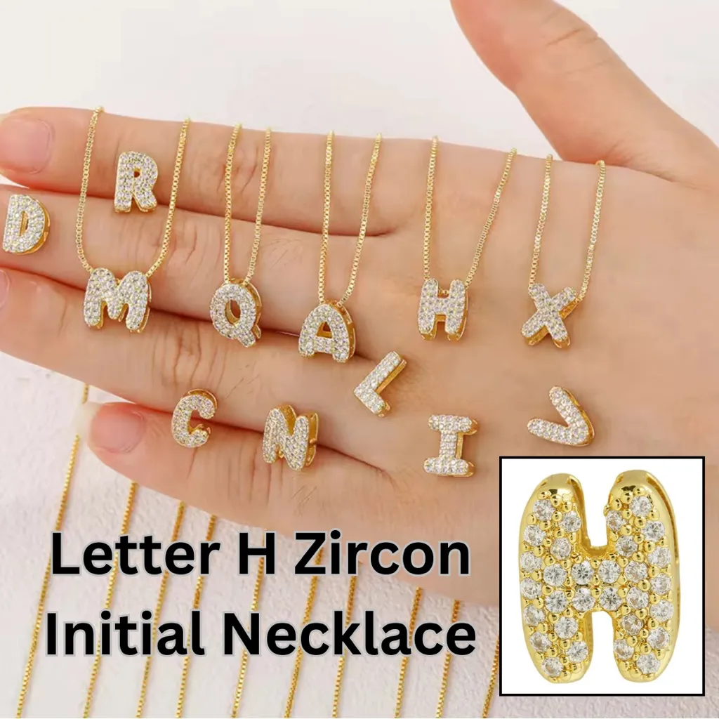 Balloon Zircon Letter H Initial Necklace Gold - Image 2