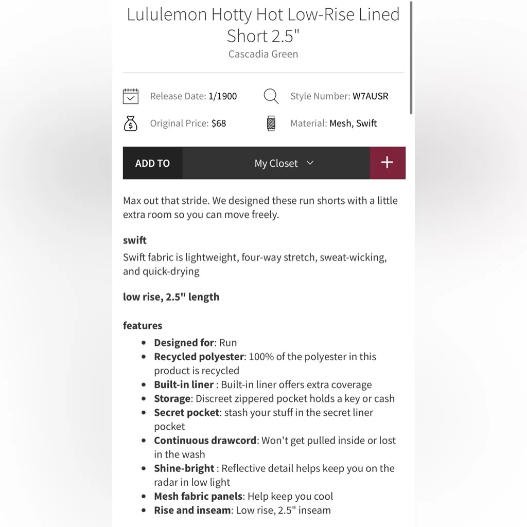 Lululemon NWT Hotty Hot Low Rise Lined Shorts 2.5” Cascadia Green Size 8 - Image 7