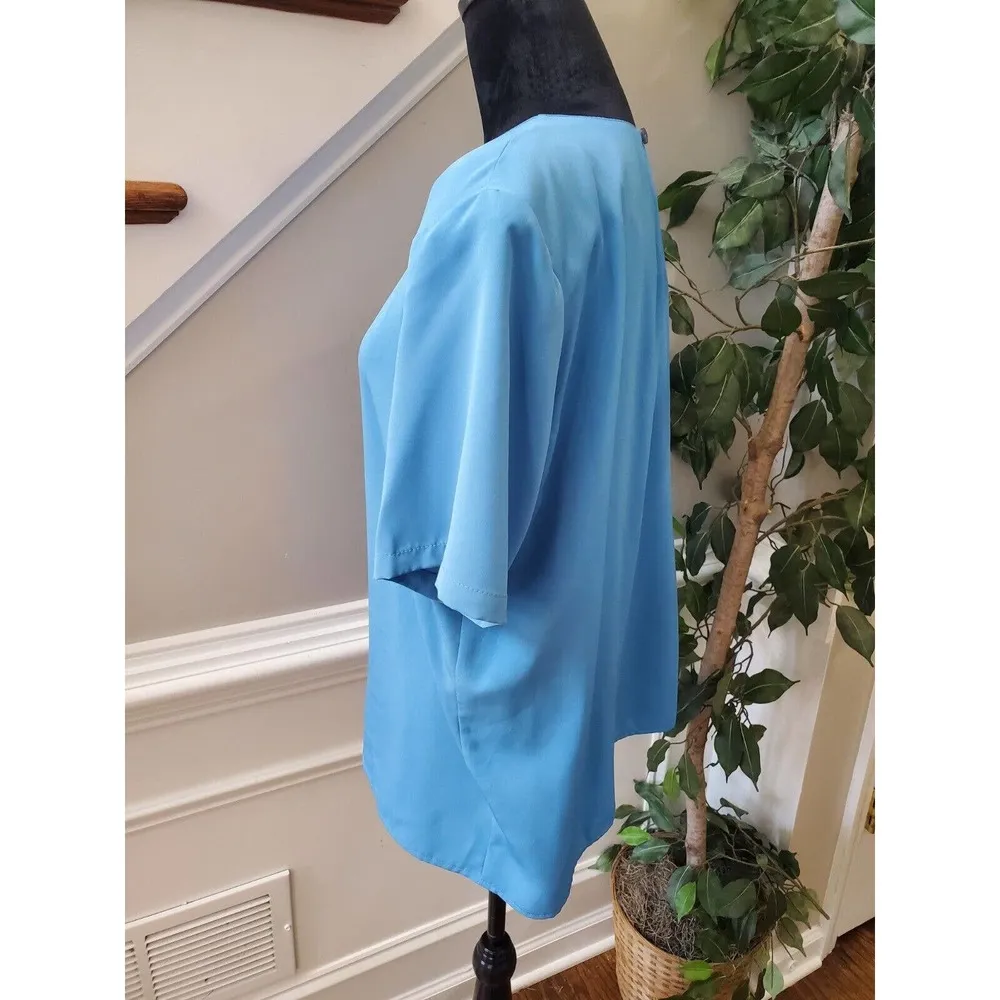 Impressions Women's Sky Blue Polyester Round Neck Short Sleeve Top Blouse Size L - Image 6