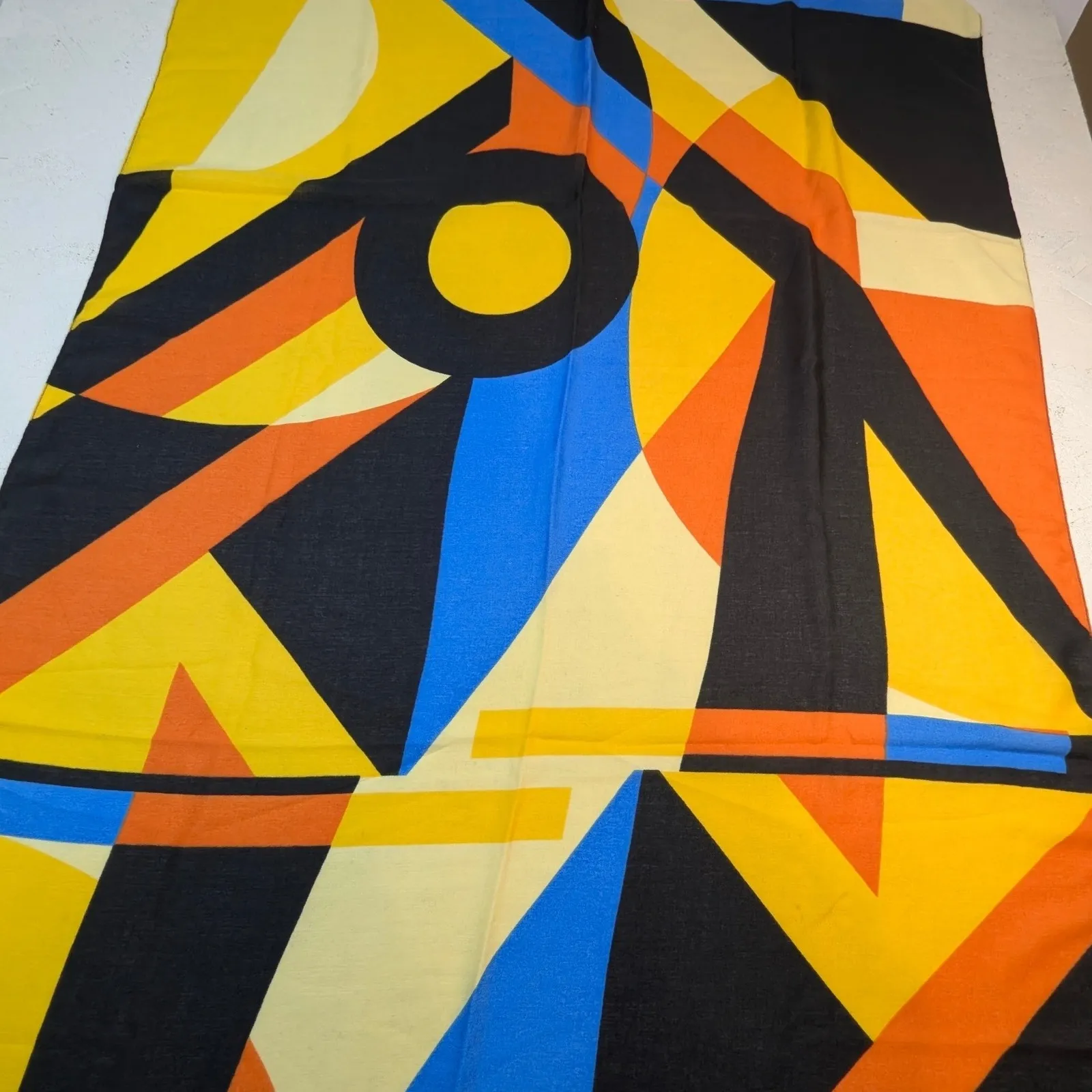 Printed Village Geometric Print Scarf – Yellow Blue Orange Black - Image 2