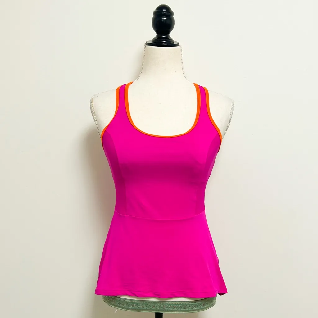 Spanx Magenta Pink Orange Racerback Peplum Workout Tank Padded Shelf Bra Small - Image 3
