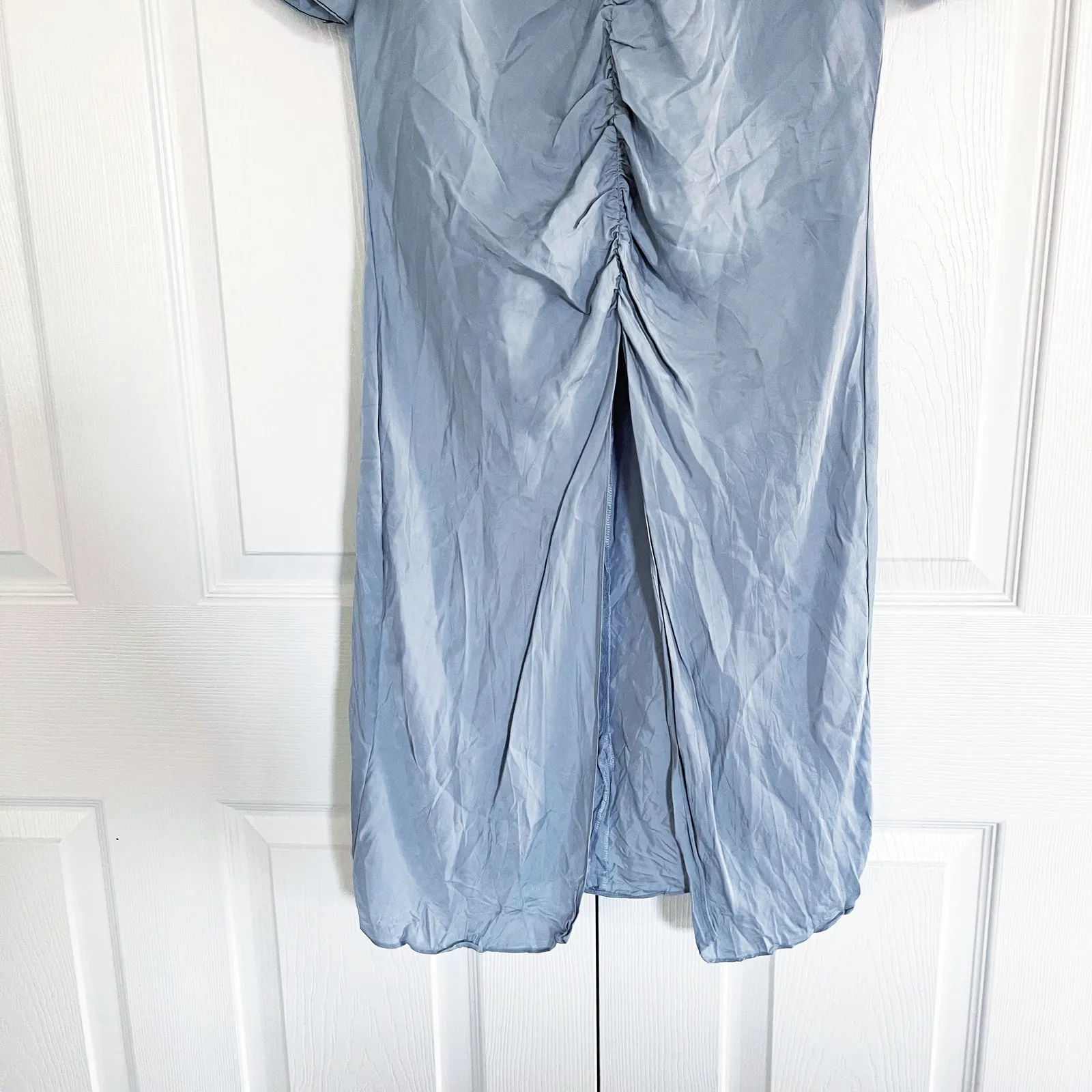 Zara Woman Ruched Powder Blue Satin Effect Split Front Blouse - Image 5