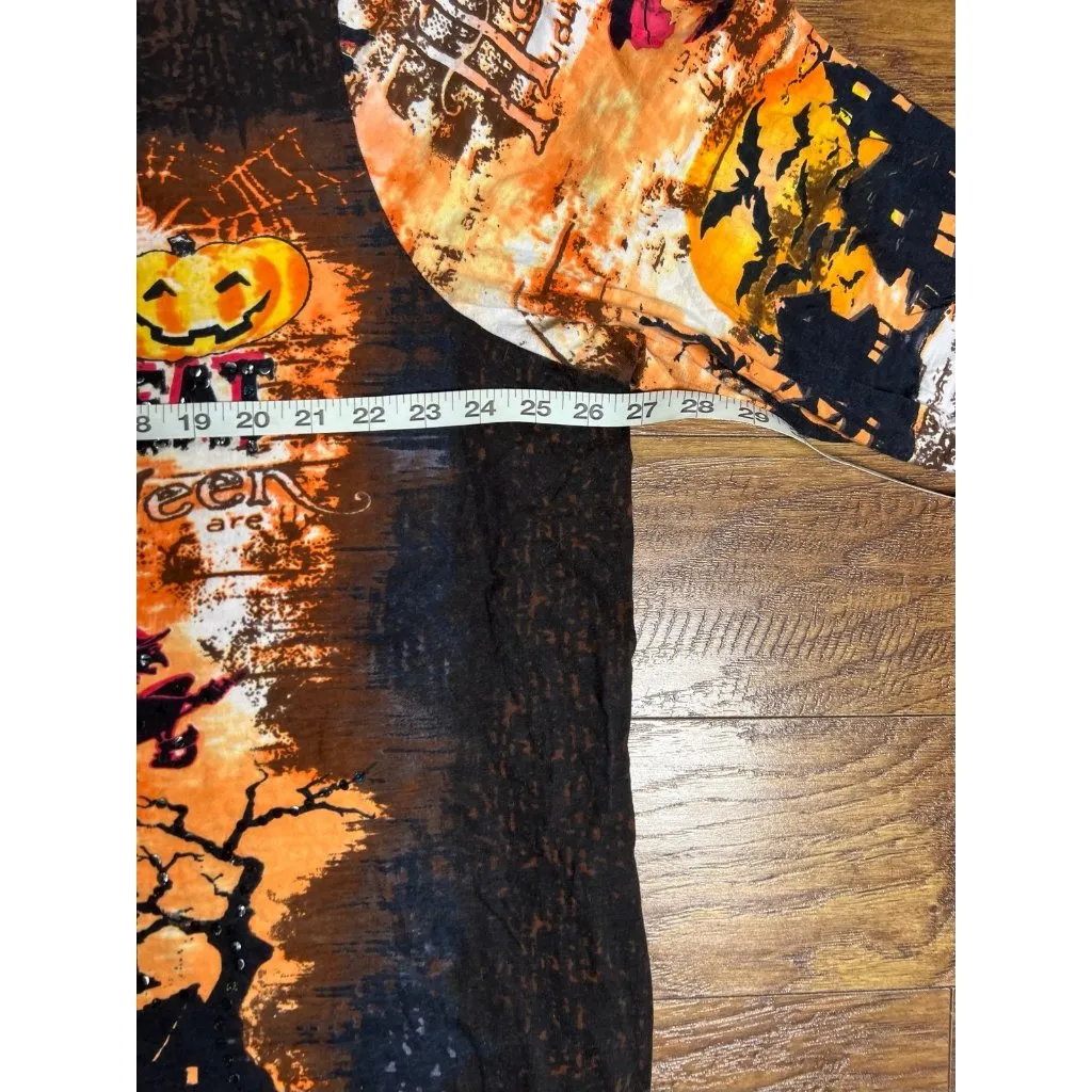 Womens Y2K Trick or Treat Sequin Halloween Shirt Size 2X Witchy Plus Size Black - Image 11