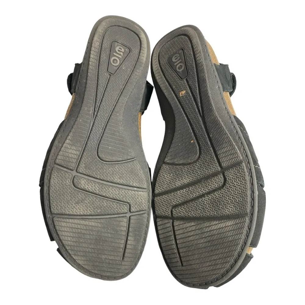 EARTH ORIGINS Birdine Sandals Sz 9 M Black Suede Leather Wedge Flat EUC 40.5 - Image 8