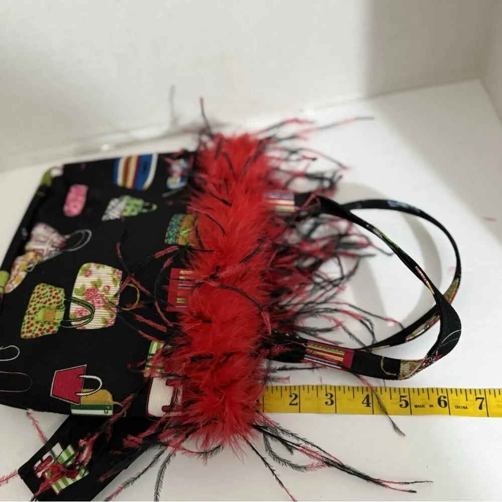 Purse Print Purse With Red Feather Trim Unique - Image 4