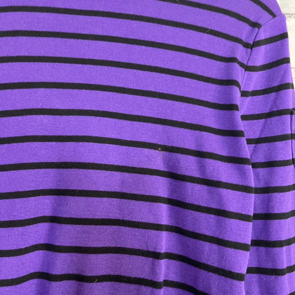 Lauren Ralph Lauren Purple & Black Striped Long Sleeve Shirt Size S Preppy Crew - Image 4