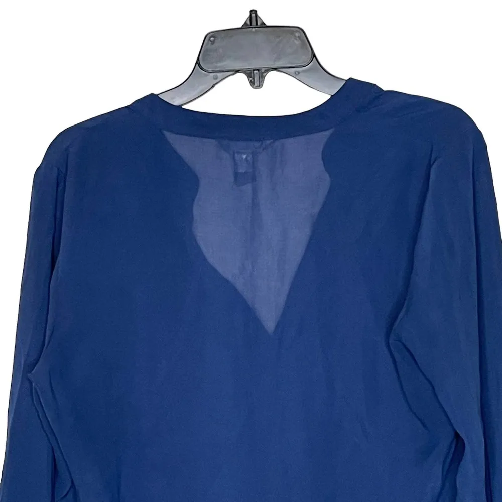 Banana Republic Notched V-neck Top Hi-Lo Hem Women Medium Blue Long Sleeve Tunic - Image 7