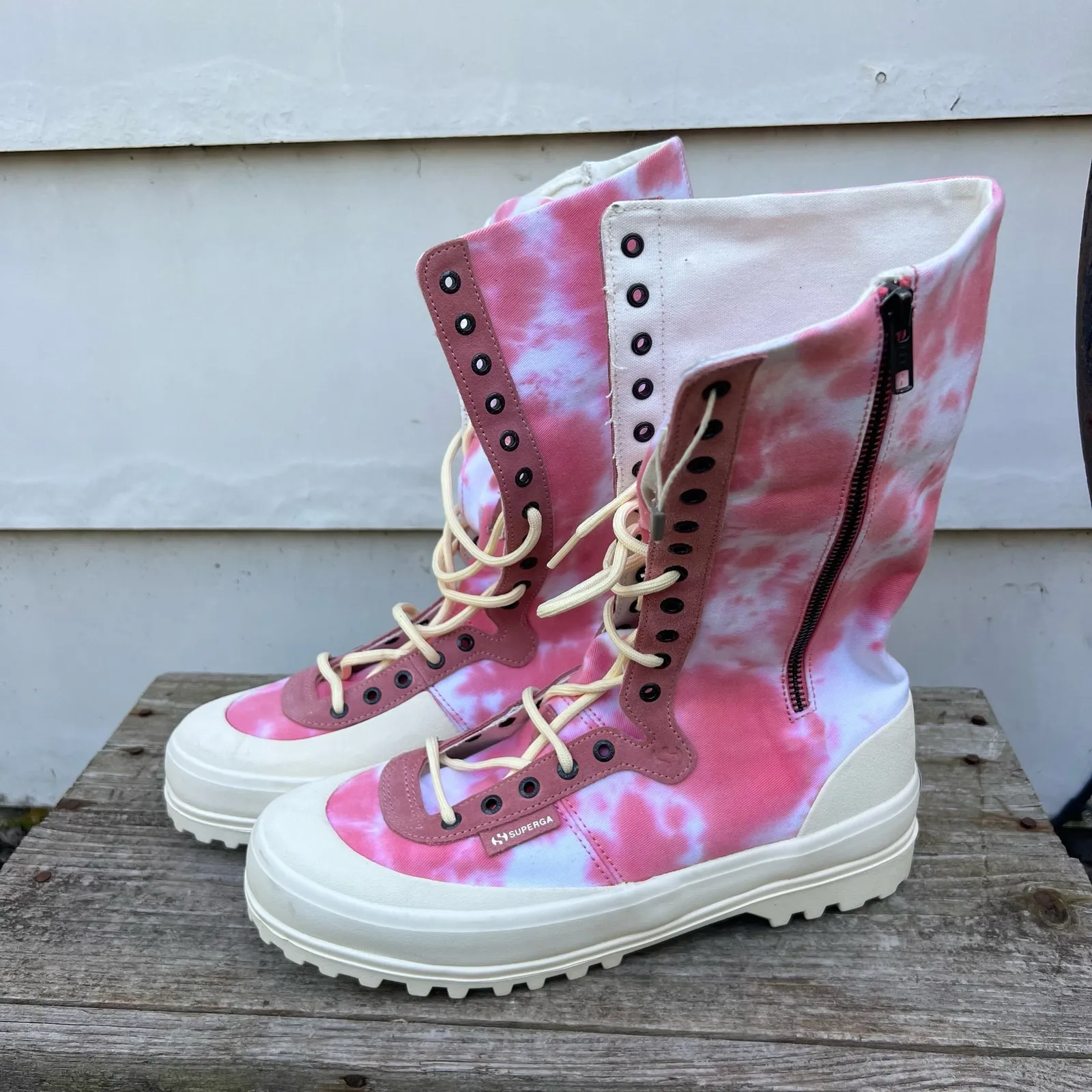 Superga Womens 2361 Tiedye Cotu Paura Red Coral / White ombat Boots W9 1/2/M8 - Image 4