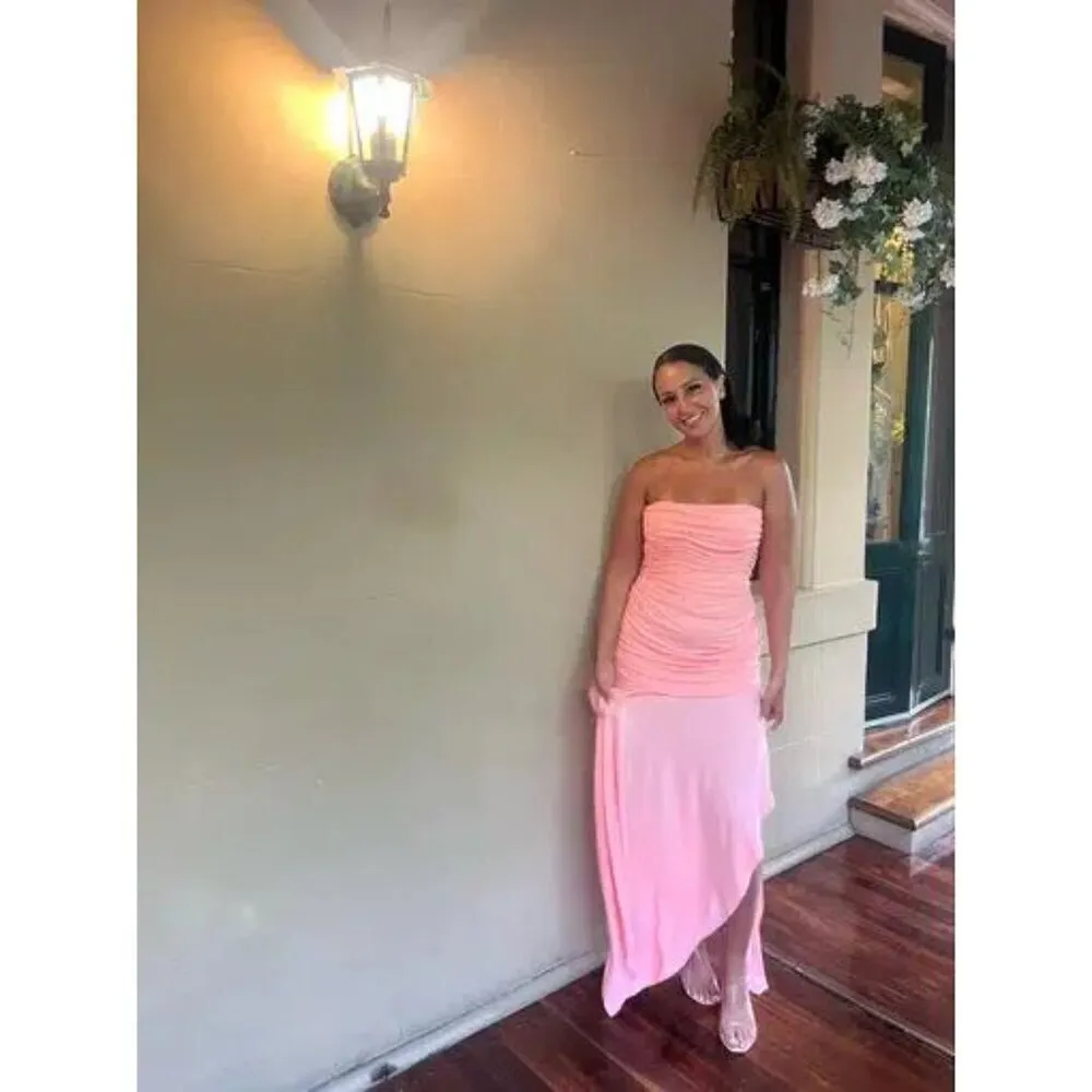 HOUSE OF CB Ivana Gathered Asymmetric Dress in Apricot Size Large - Image 12