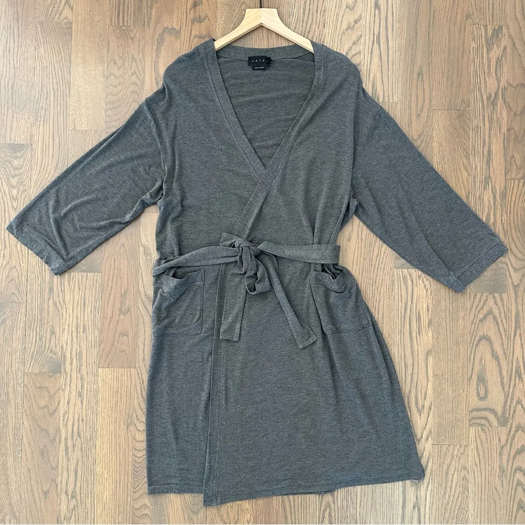 Hatch Knit Jersey Bamboo Maternity / Postpartum Robe in Charcoal Grey One Size Gray Size undefined - Image 5