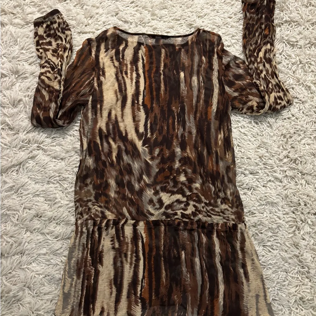 Cabi Brown Animal Print Sheer Blouse Size S - Image 13