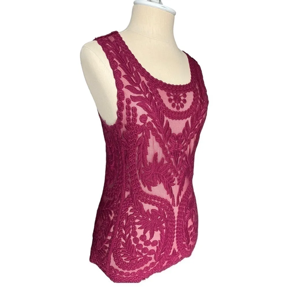 Express Sleeveless Burgundy Red Wine Lace Victorian Tank Top Blouse Size XS - Image 5