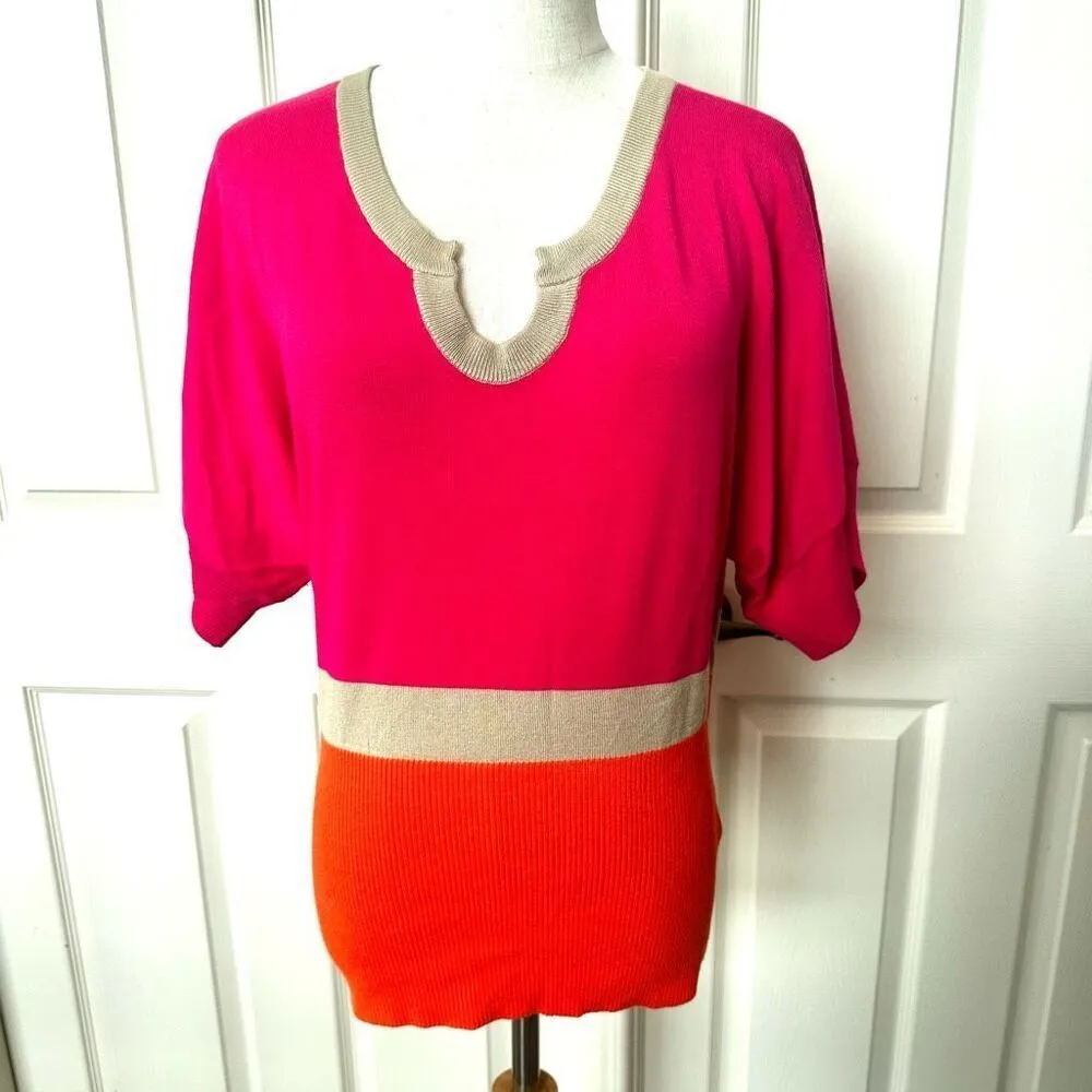Cable and Gauge pink and orange short sleeved sweater - Image 5