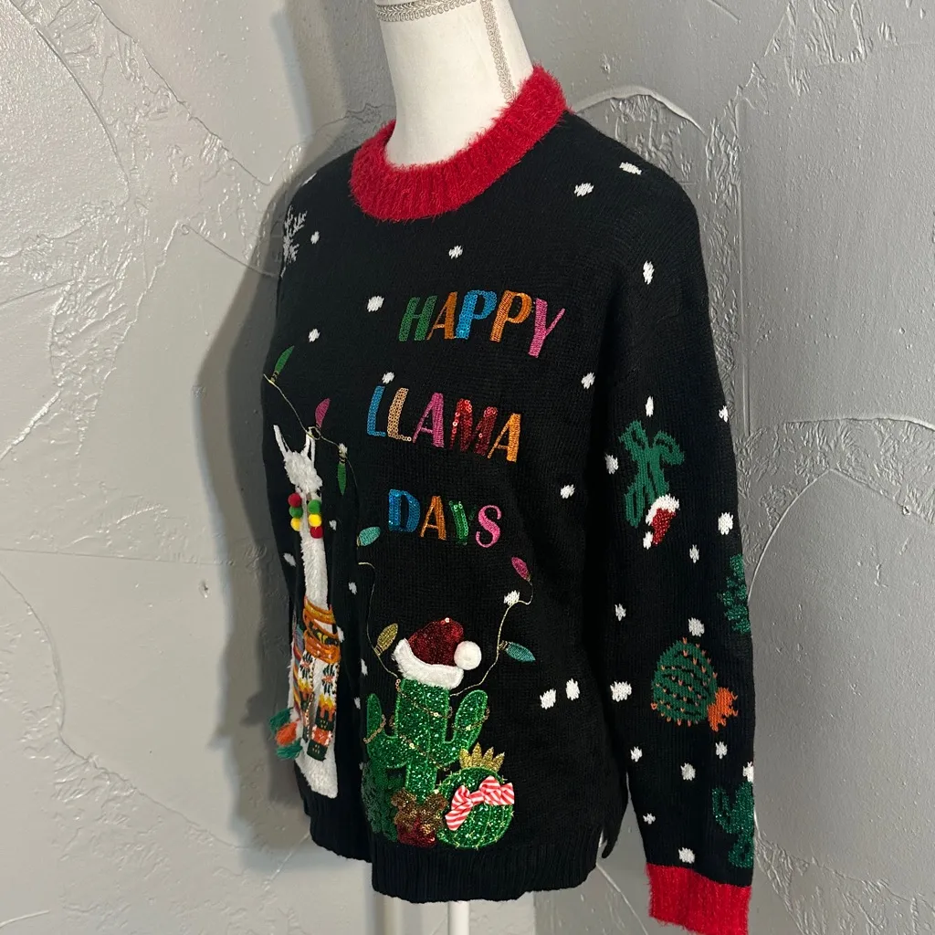 Holiday Time Black Festive Llama Sweater - Image 4