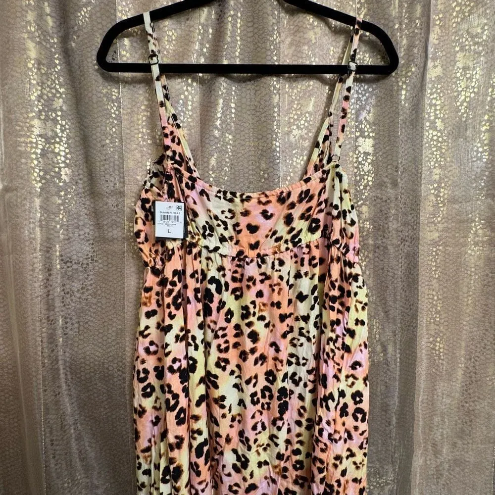 Bar III Plunge Cut Pink Yellow Cheetah Print Swim Cover-Up Maxi Dress Large NWT - Image 11