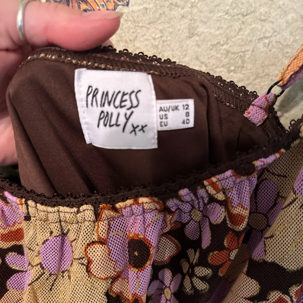 Princess Polly Brown and Purple Floral Dress - Image 2