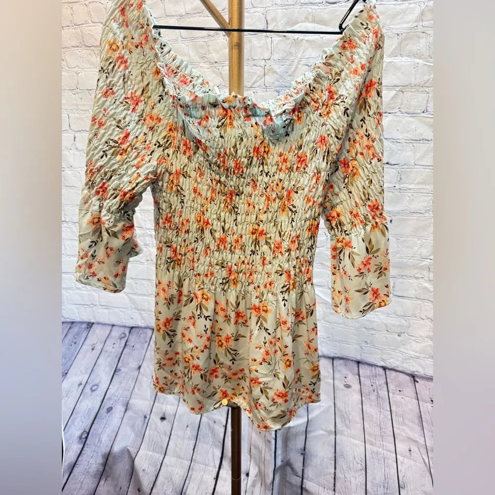 Anthropologie Pleione Off The Shoulder Blouse Floral Smocked - Image 5