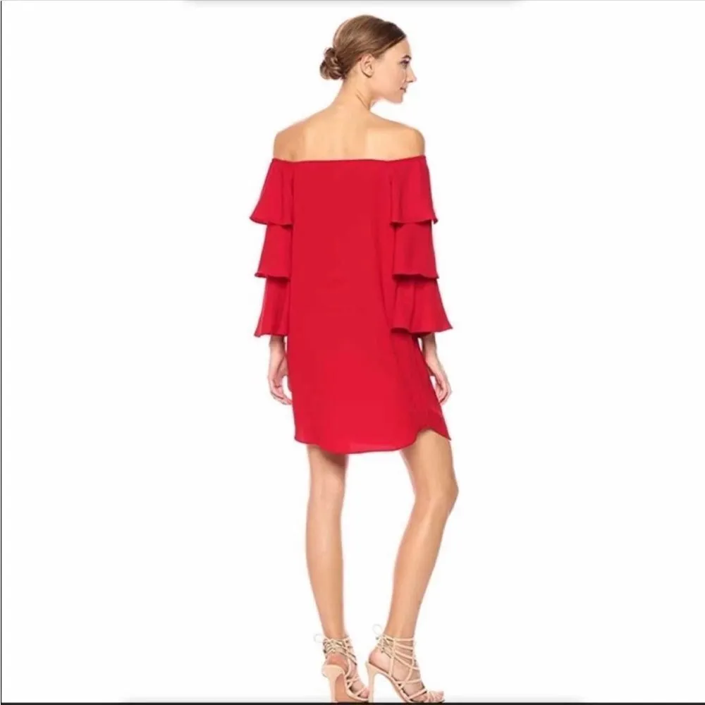 Nanette Lepore Red Riding Hood Off The Shoulder Shift Dress Red Tiered Sleeve 6 - Image 5