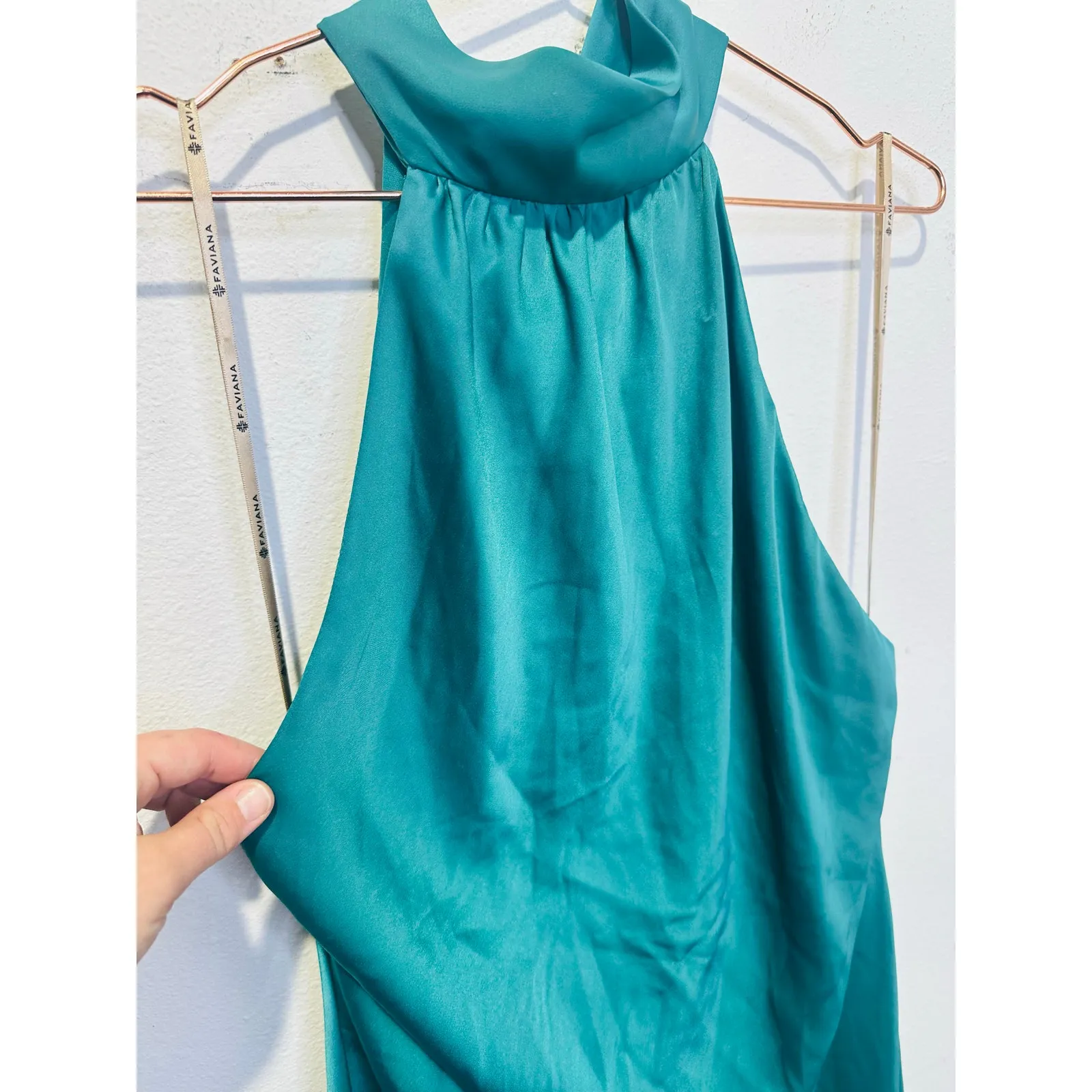 FAVIANA Green Satin Sleeveless Halter Neck Thigh-High Side Slit Gown Dress sz 14 - Image 8