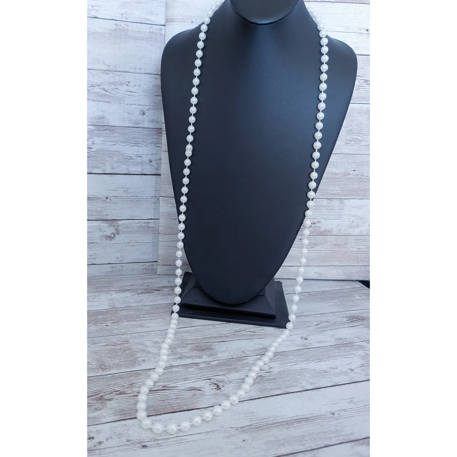 Extra Long Faux Pearl Necklace - Image 2