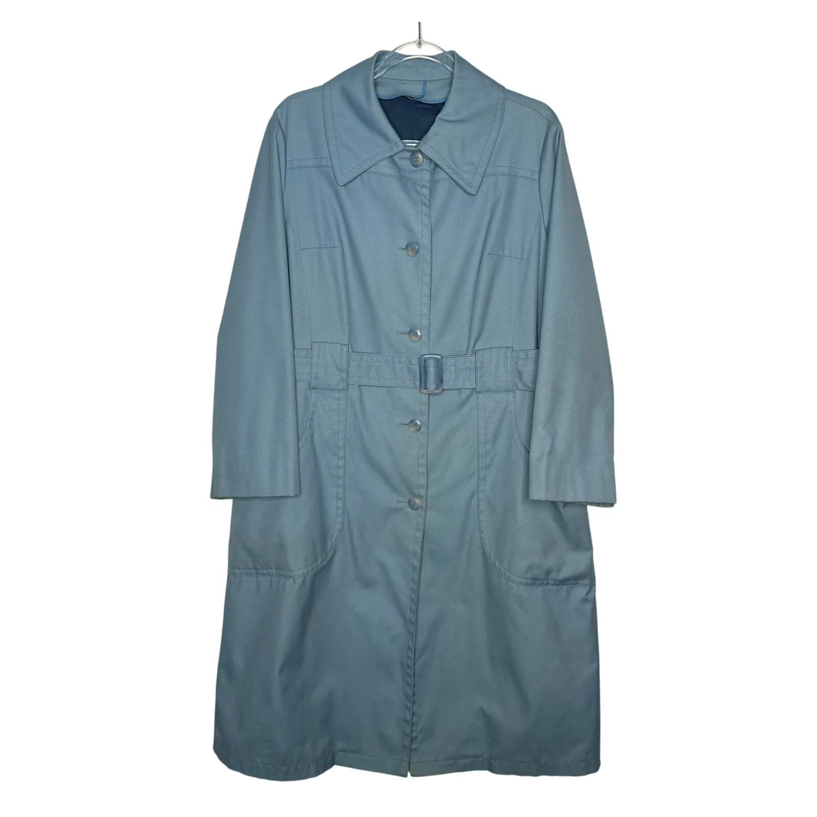 1960s London Fog Blue Belted Rain Coat With Big Pockets fall winter large - Image 2