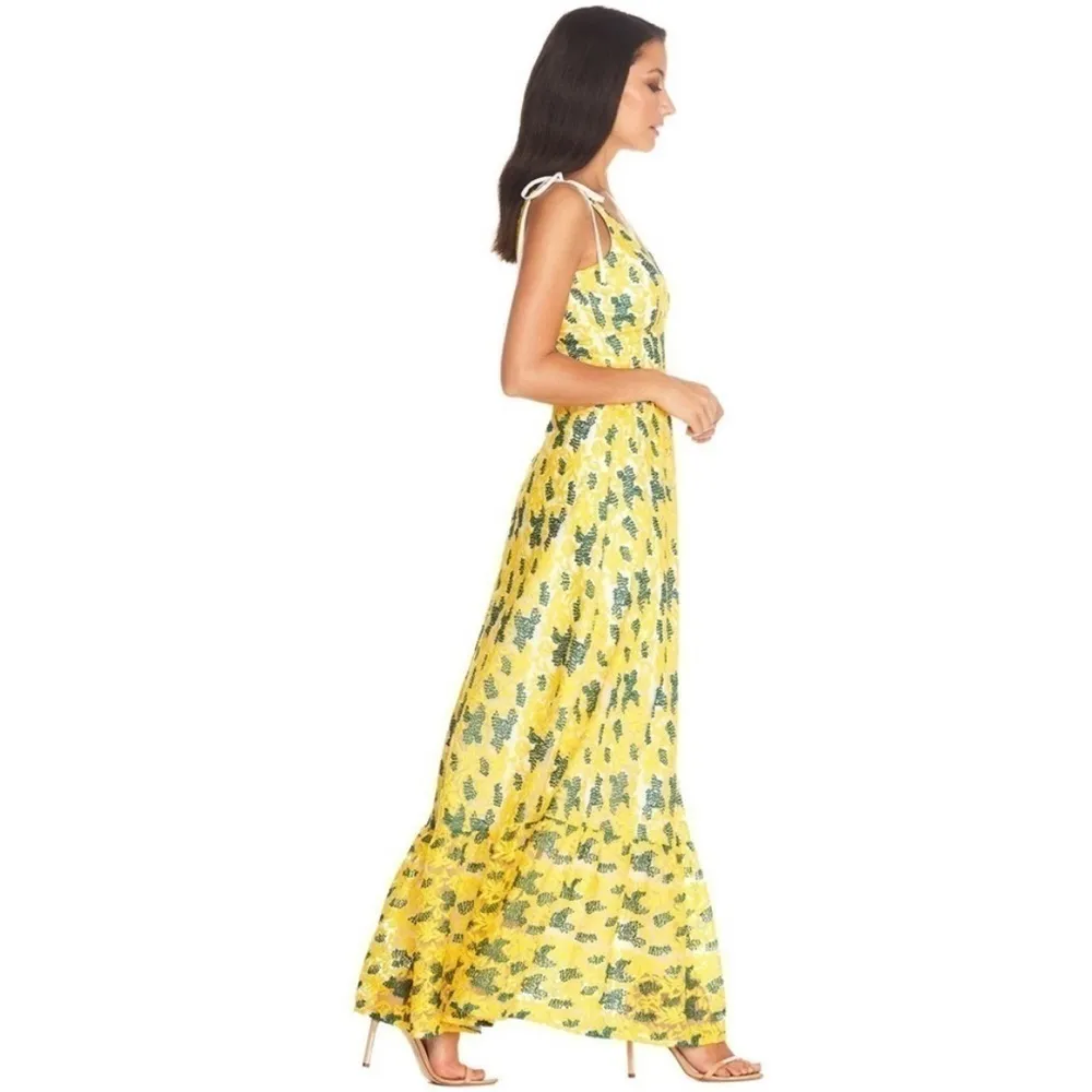 Dress the Population Sunny Floral Embroidery Tiered Dress Canary Yellow‎ Small - Image 3