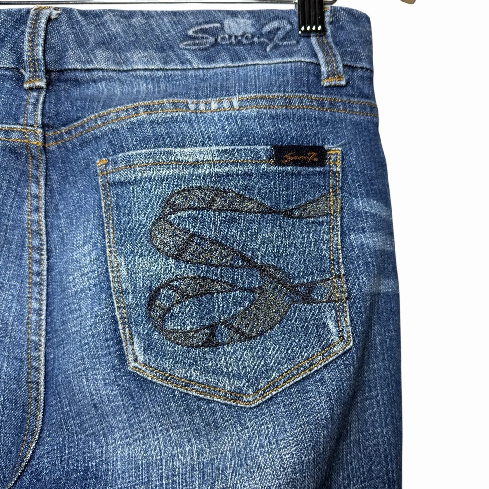 Seven7 Jeans Women's 8 Bootcut Medium Wash Stretch Denim Distressed Retro Y2K - Image 6