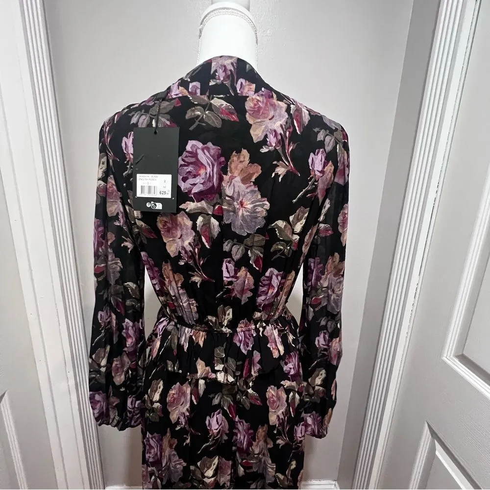 NWT The Kooples BLACK LONG FLORAL PRINT DRESS size 8 women's - Image 15