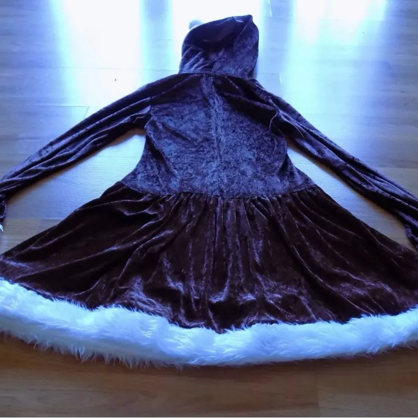 Teen / Adult Size Medium Eskimo Girl Costume Dress Brown Velour Faux Fur - Image 5