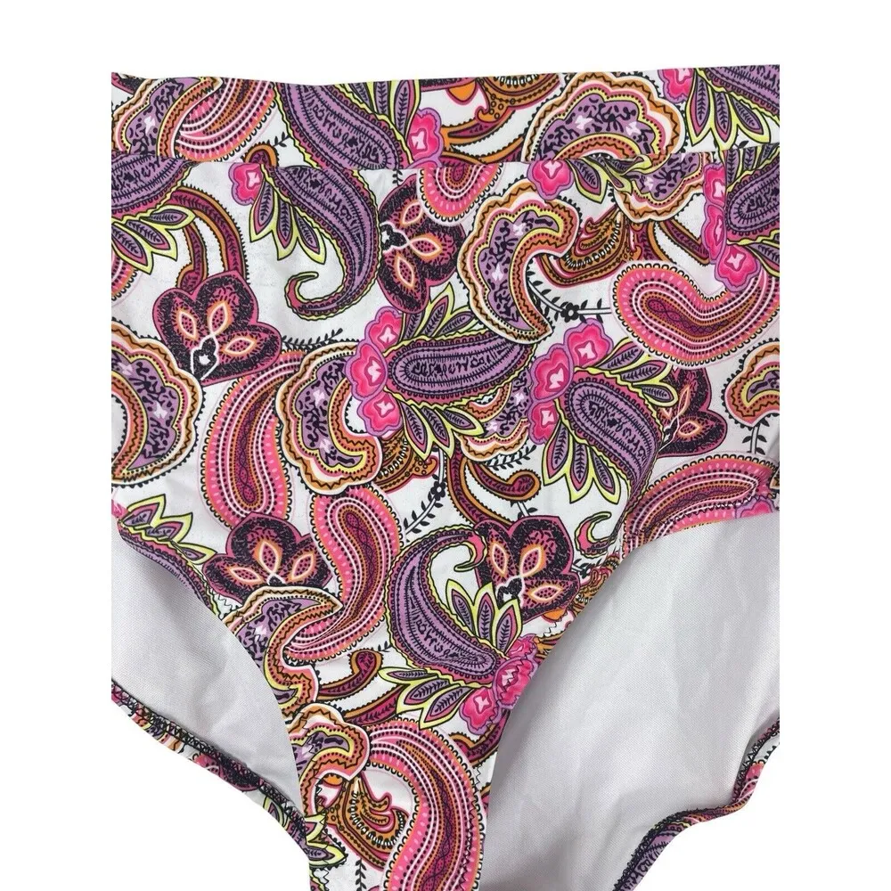 Paisley Two Piece Built In Wire Push Up Bra Dress & Bottom Swimsuit NWOT XXL Purple - Image 4