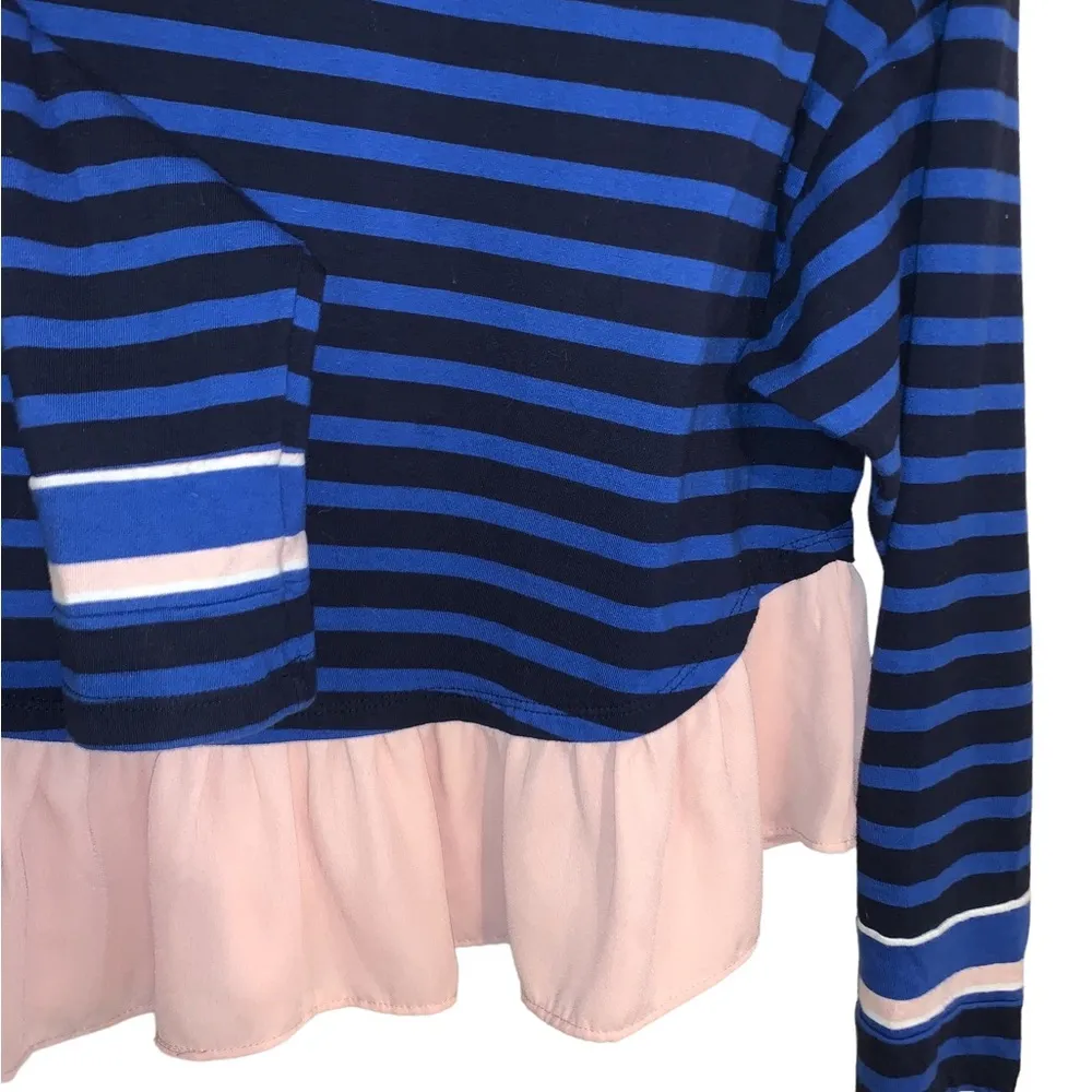 Anthropologie Deletta Blue Black Stripe Ruffle Long Sleeve Top blouse goth - Image 6