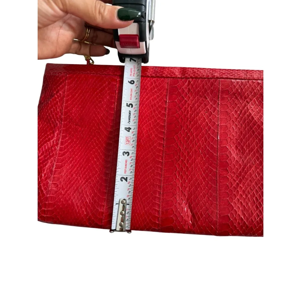 SAKS FIFTH AVENUE Vintage Red Eel Skin Clutch Handbag - Image 7